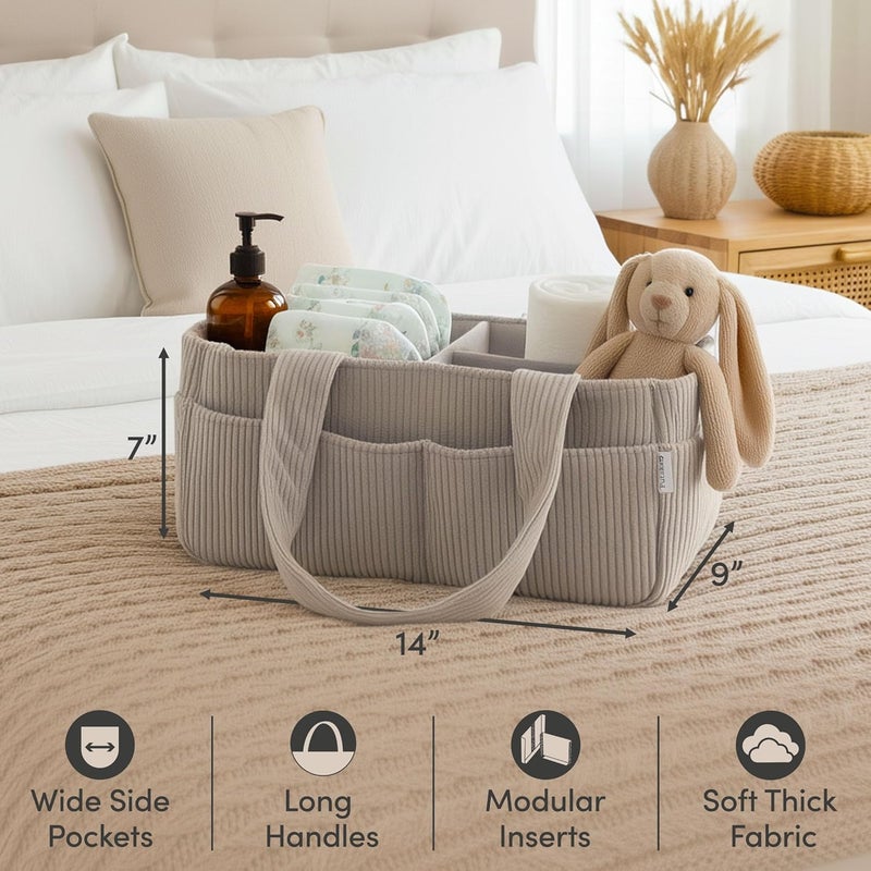 Putska Baby Diaper Caddy Organizer for Changing Table – Stylish Nursery Storage Basket, Newborn Essentials, Baby Shower Gifts and Registry Must-Haves for Boy or Girl, Car Diaper Caddy, Corduroy Grey - Image 4